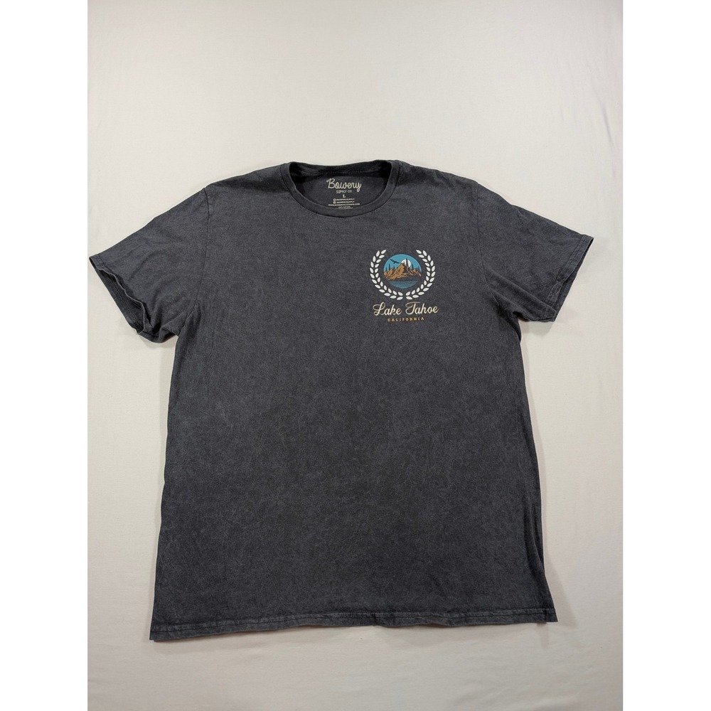 Bowery Supply Co Lake Tahoe California Graphic T-Shirt Gray Acid Wash Mens Large